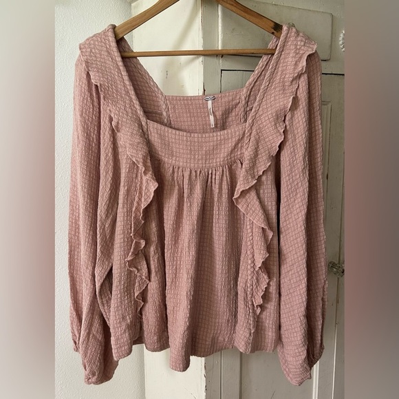 Free People | Women’s mauve waffle knit ballon sleeve square neck shirt, size S - Picture 8 of 9